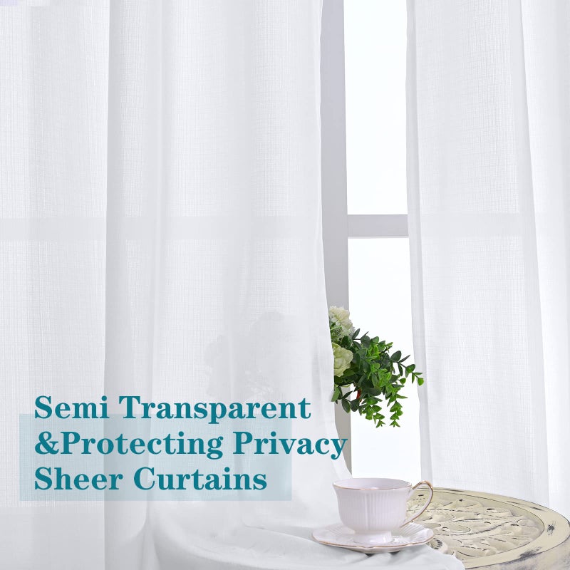 BGment White Sheer Curtains 63 Inch Length 2 Panels for Bedroom, Light Filtering Linen Semi Sheer Privacy Curtains Grommet Opaque Textured Casual Drapes for Living Room, 52 x 63 Inch - Image 4